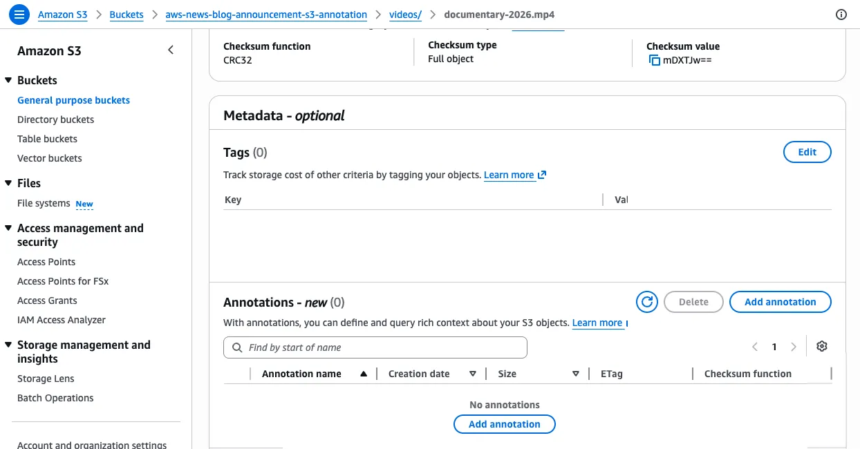 Amazon S3 annotations attach up to 1 GB of mutable context per object