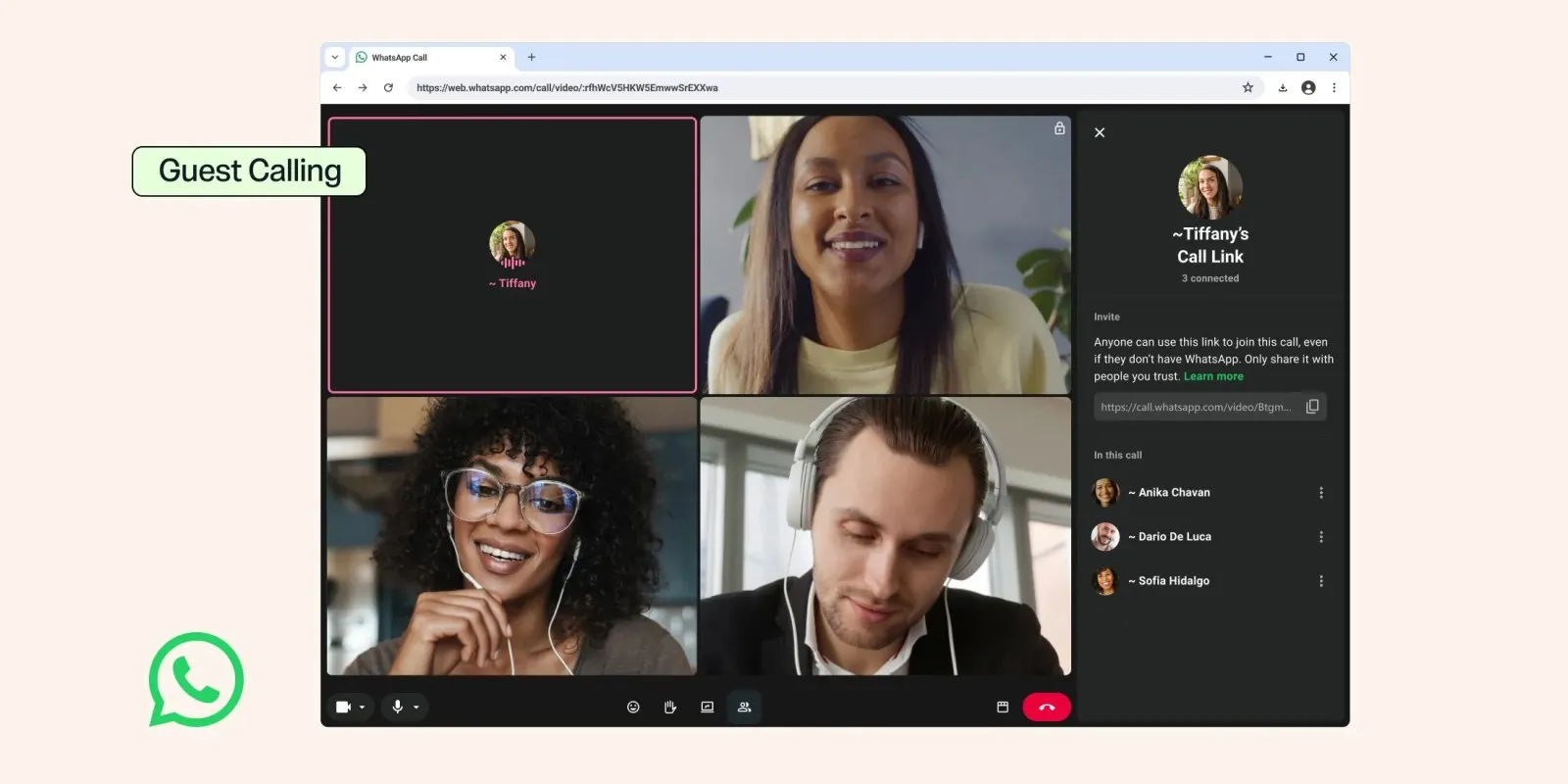 WhatsApp lets non-users join calls via link without account